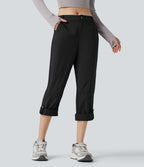 Pantalon de randonnée déperlant taille mi-haute coupe droite avec poches - longueur ajustable