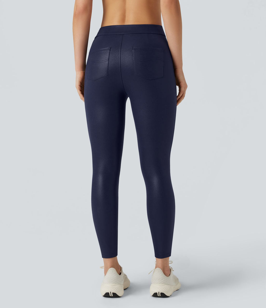 Pantalon de yoga gainant taille haute brillant effet cuir avec poches Halara Ultrasculpt™