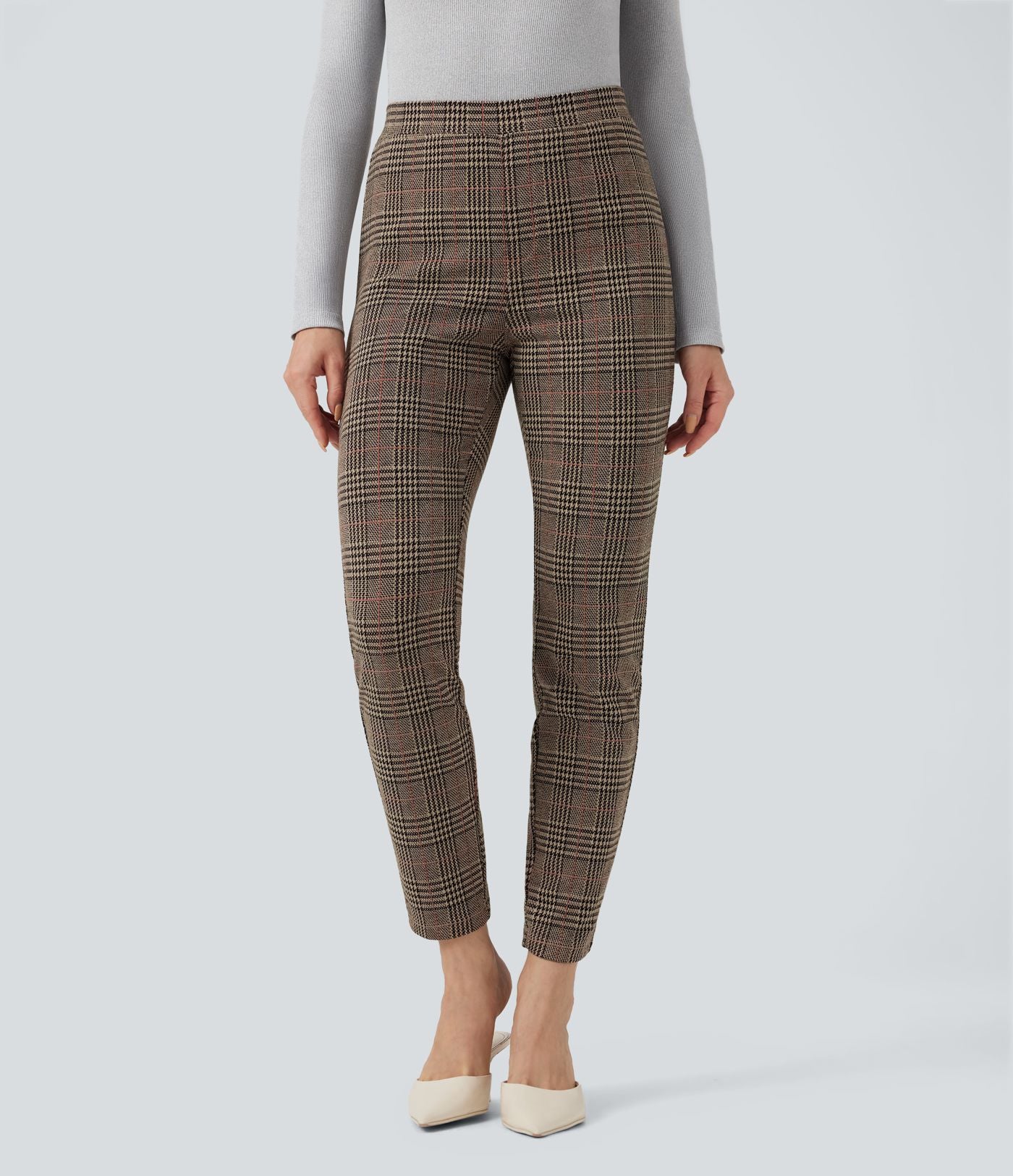 Halara Flex™ Pantalon skinny tailleur taille haute à motif pied-de-poule avec poches arrière