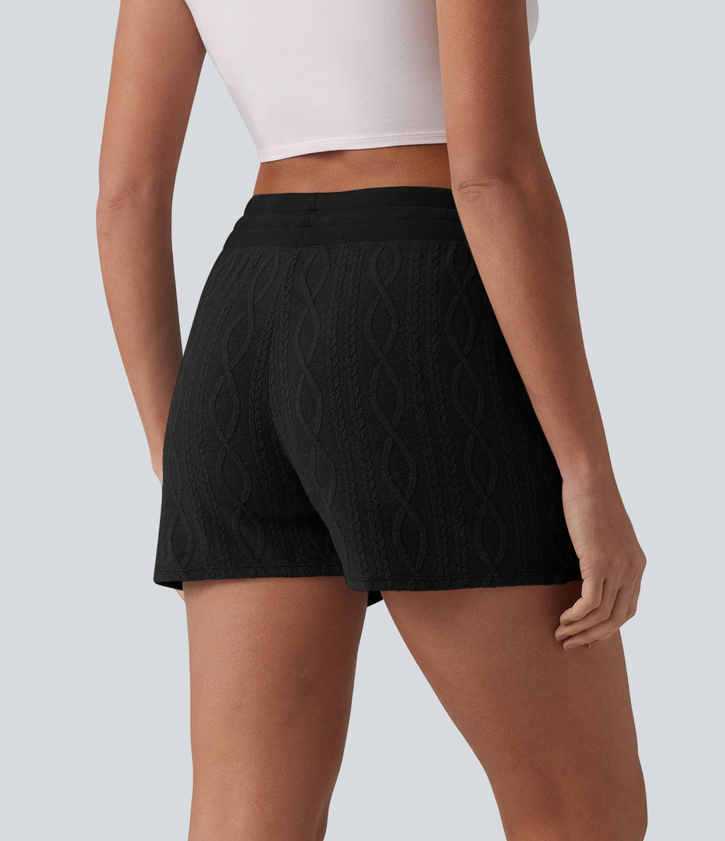 Short casual 7,5 cm en maille torsadée taille mi-haute, cordon de serrage et poches