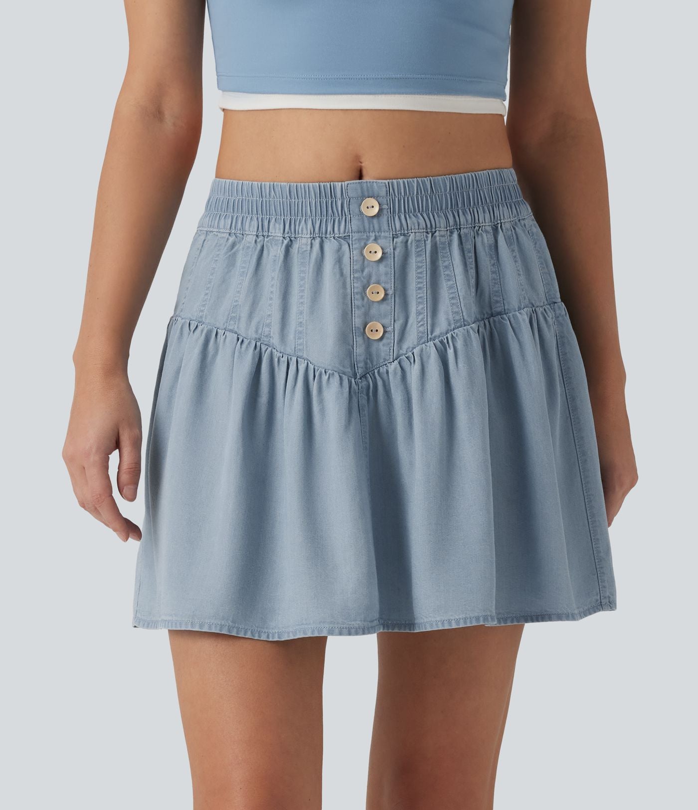 Jupe mini casual trapèze en denim lyocell drapé taille mi-haute