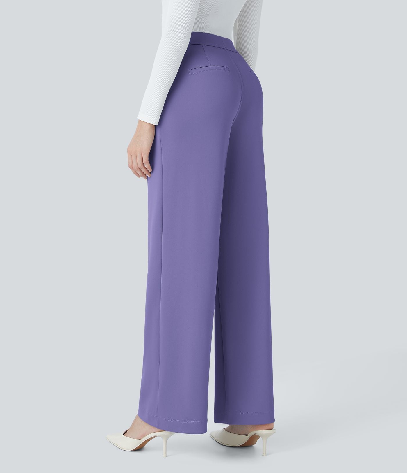 Halara Flex™ Pantalon Tailleur Droit à Taille Haute avec Pli Poches Latérales en Crêpe