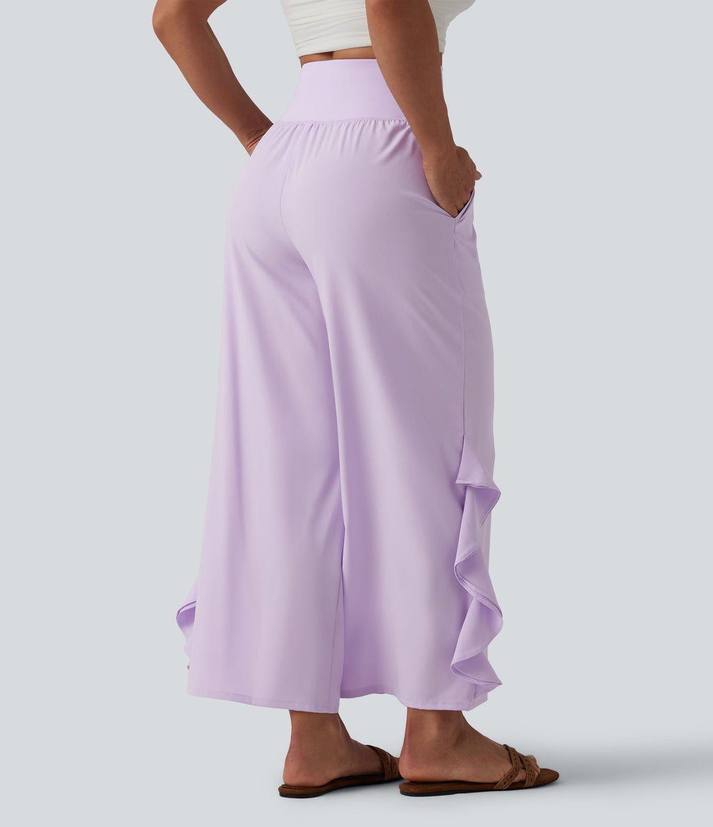 Pantalon large séchage rapide Breezeful™ taille haute à volants avec poches