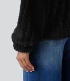 Veste décontractée en sherpa à col, boutons et manches longues