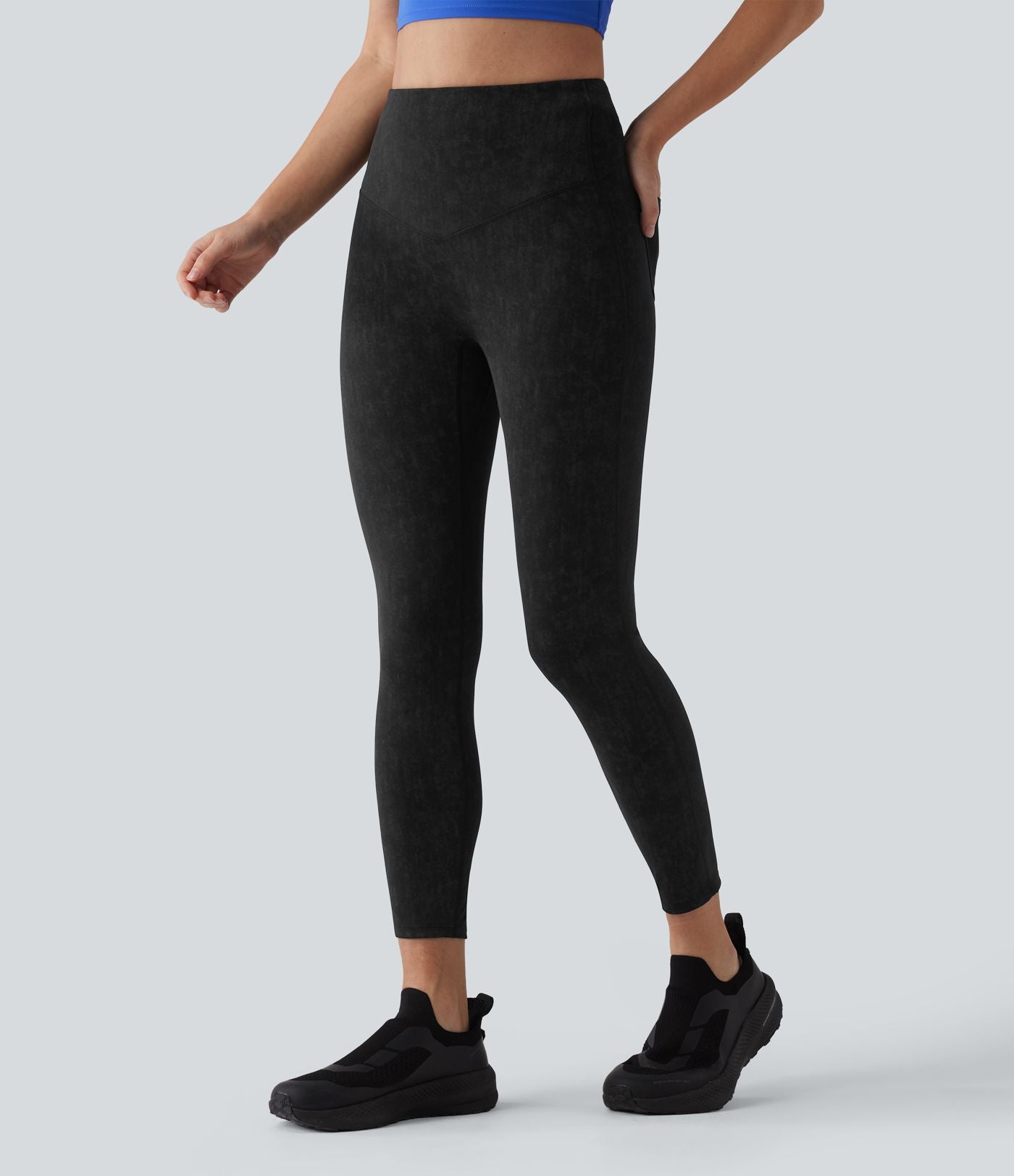 Legging de sport délavé effet ventre plat taille haute avec poches