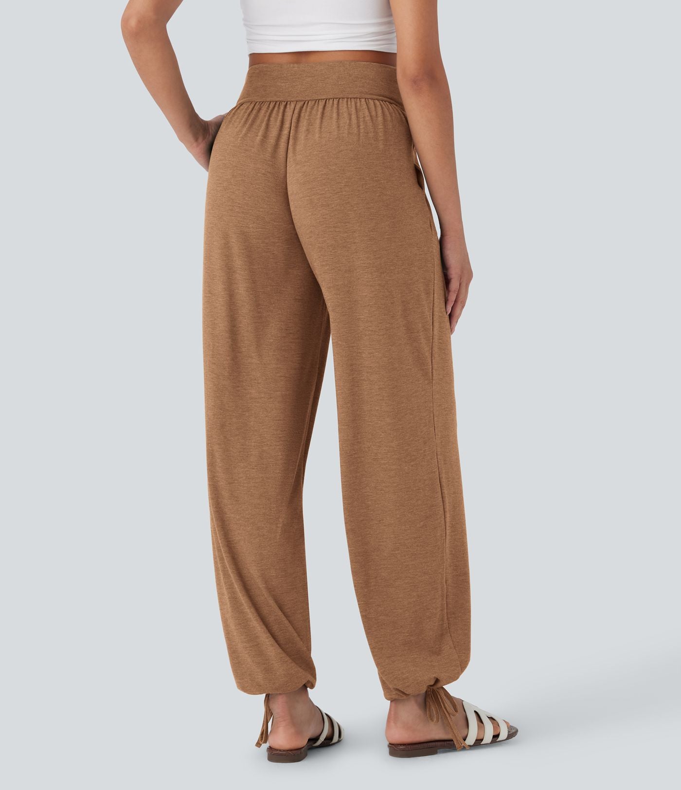 Pantalon de jogging décontracté à taille haute croisée avec poches latérales et cordon de serrage