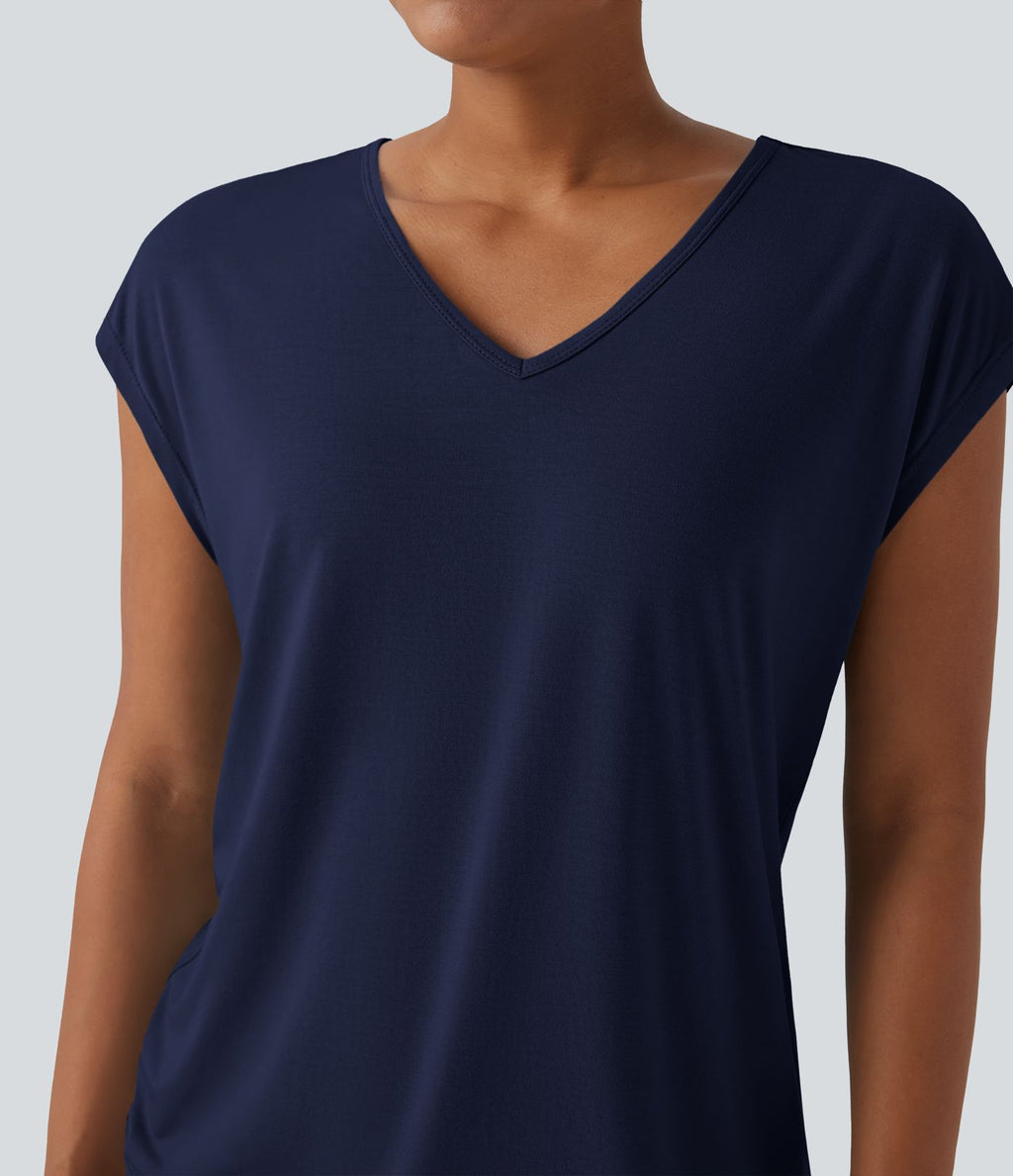 T-shirt casual col V manches courtes