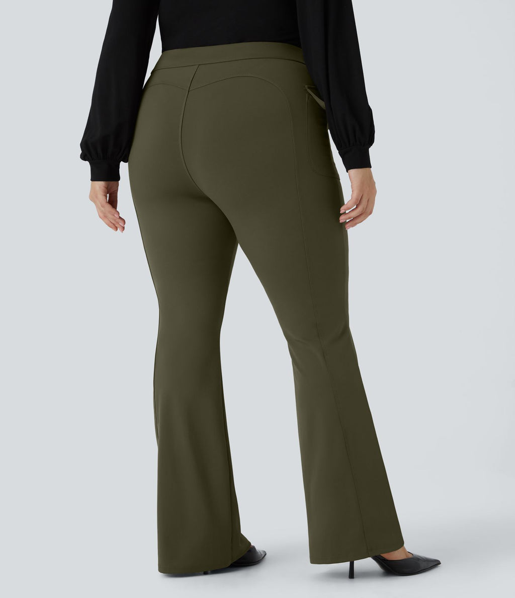 Pantalon cargo évasé taille haute grande taille avec poches à rabat latérales