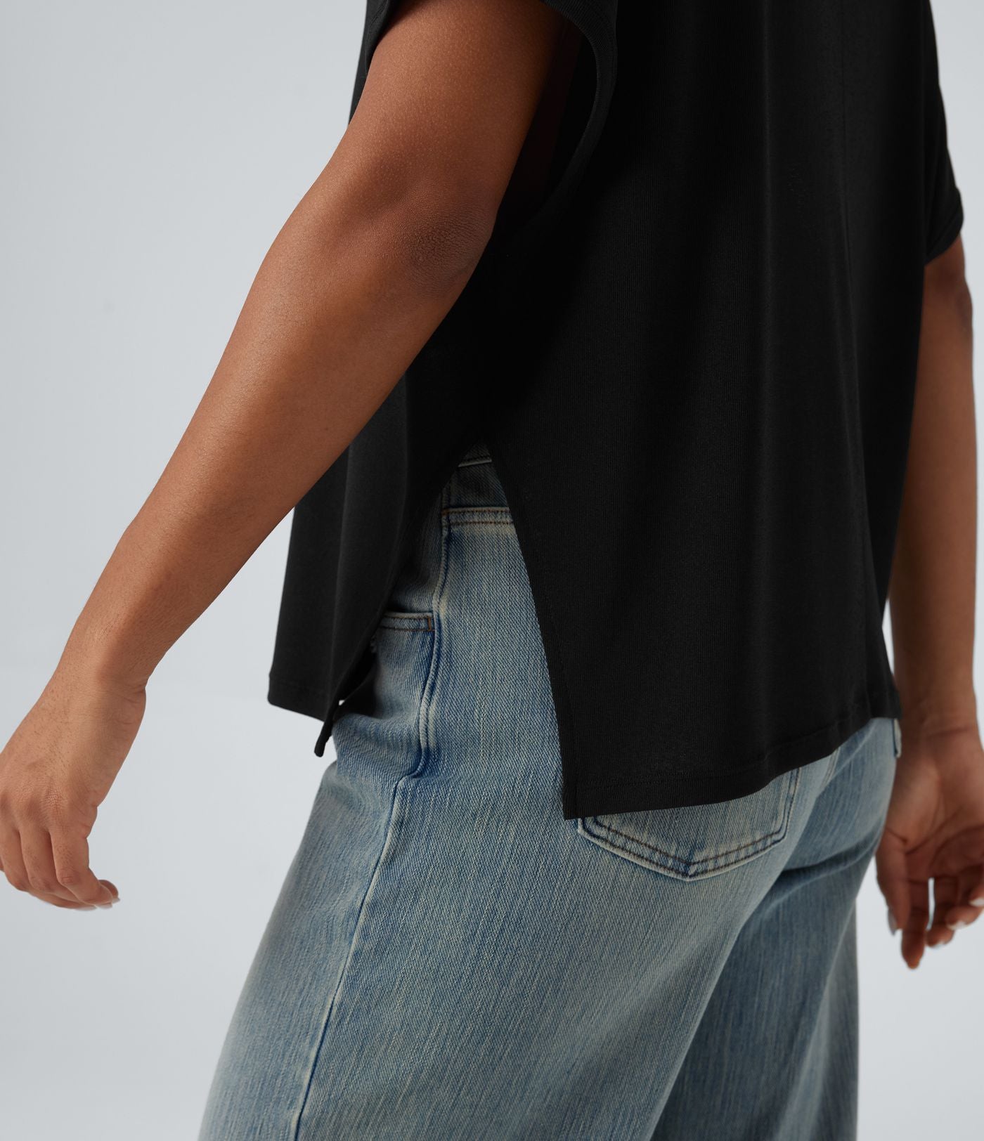 T-shirt col rond manches chauve-souris coupe décontractée