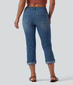 Halara Flex™ Jean casual raccourci taille basse à ourlet retroussé, avec poches