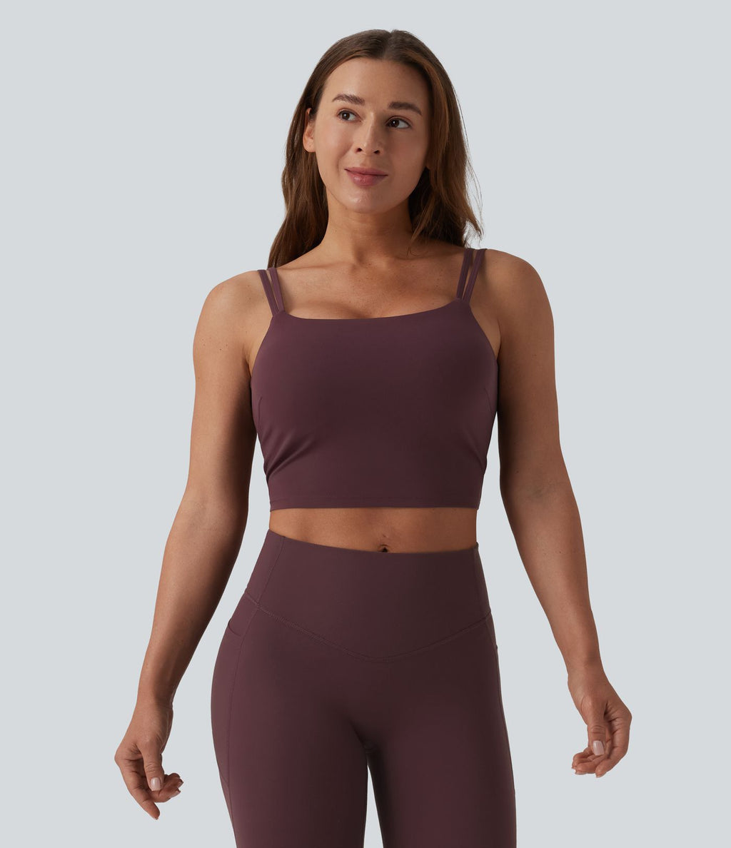 Débardeur de yoga cropped Halara UltraSculpt™ à doubles bretelles dos torsadé ouvert avec soutien-gorge intégré – Bonnets E-G