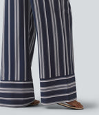 Pantalon large taille haute à rayures avec ceinture et poches