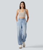 Jogging taille haute en molleton French Terry imprimé jean avec poches