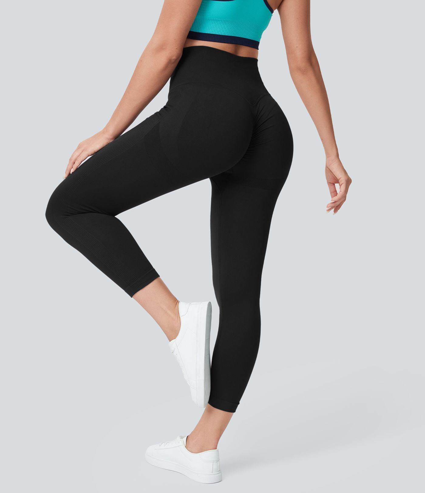 Legging capri yoga taille haute froncé effet push-up sans couture OneForm Seamless Flow