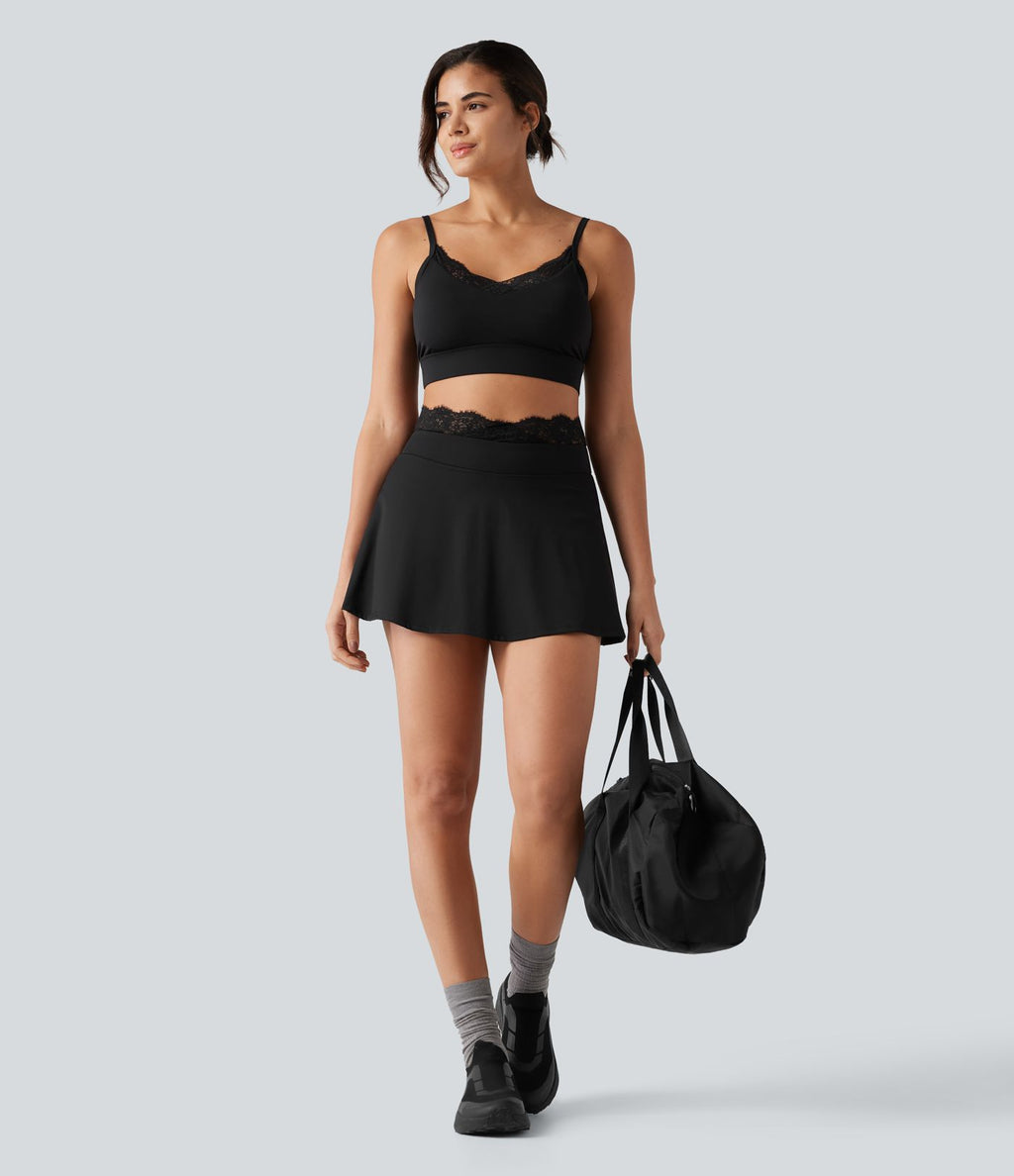 Jupe-short de tennis mini taille haute SoftlyZero™ Airy effet frais InstantCool avec dentelle contrastée, poches et protection solaire UPF50+