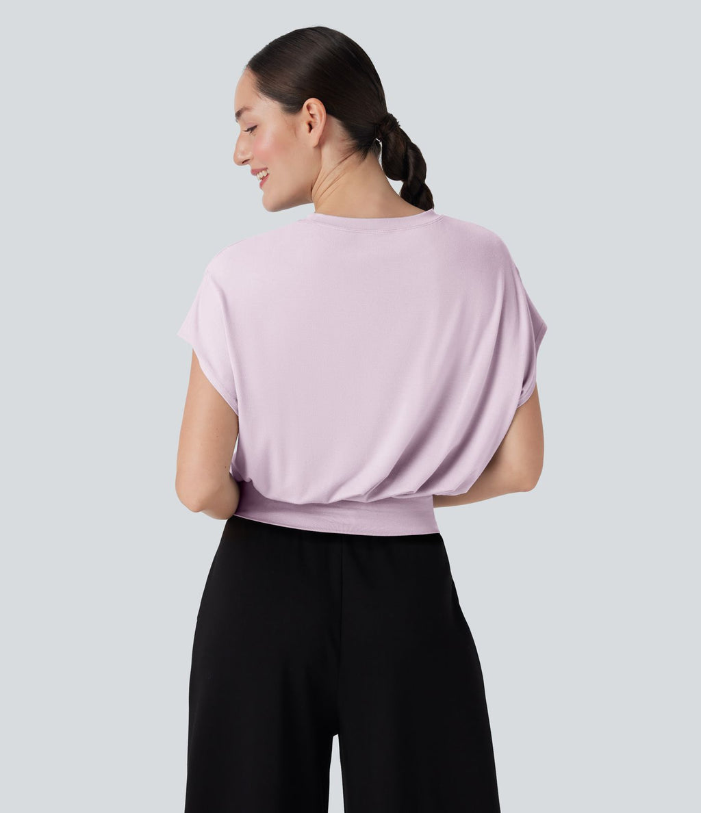 T-shirt de travail à col rond et manches chauve-souris courtes