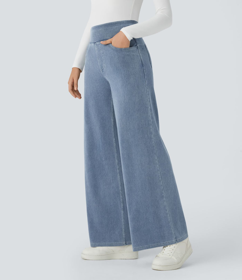 Halara Flex™ Jean Large Travail à Taille Haute Poches Multiples et Tricot Extensible