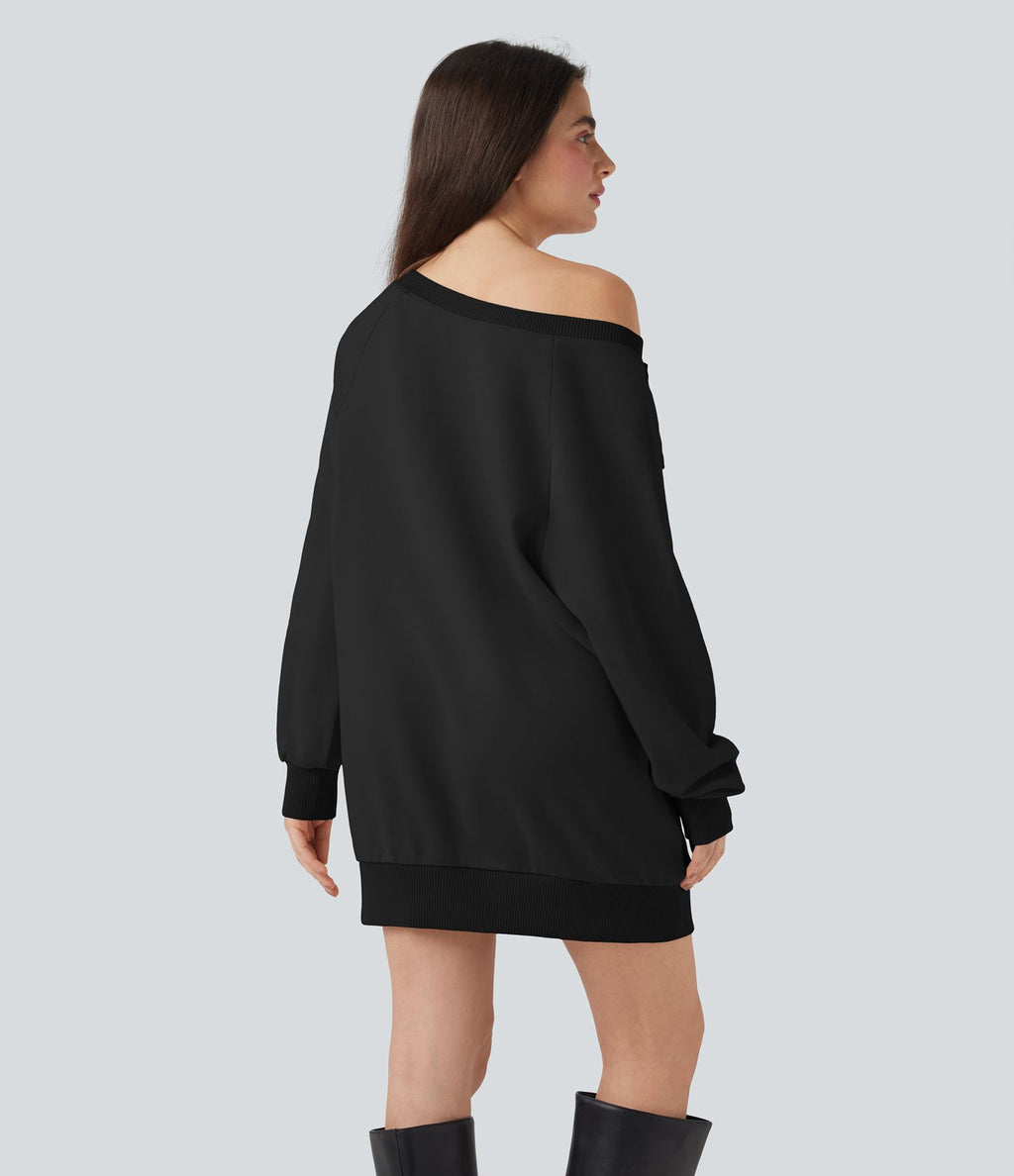 Sweat-shirt coton col bateau nœud manches longues avec poches