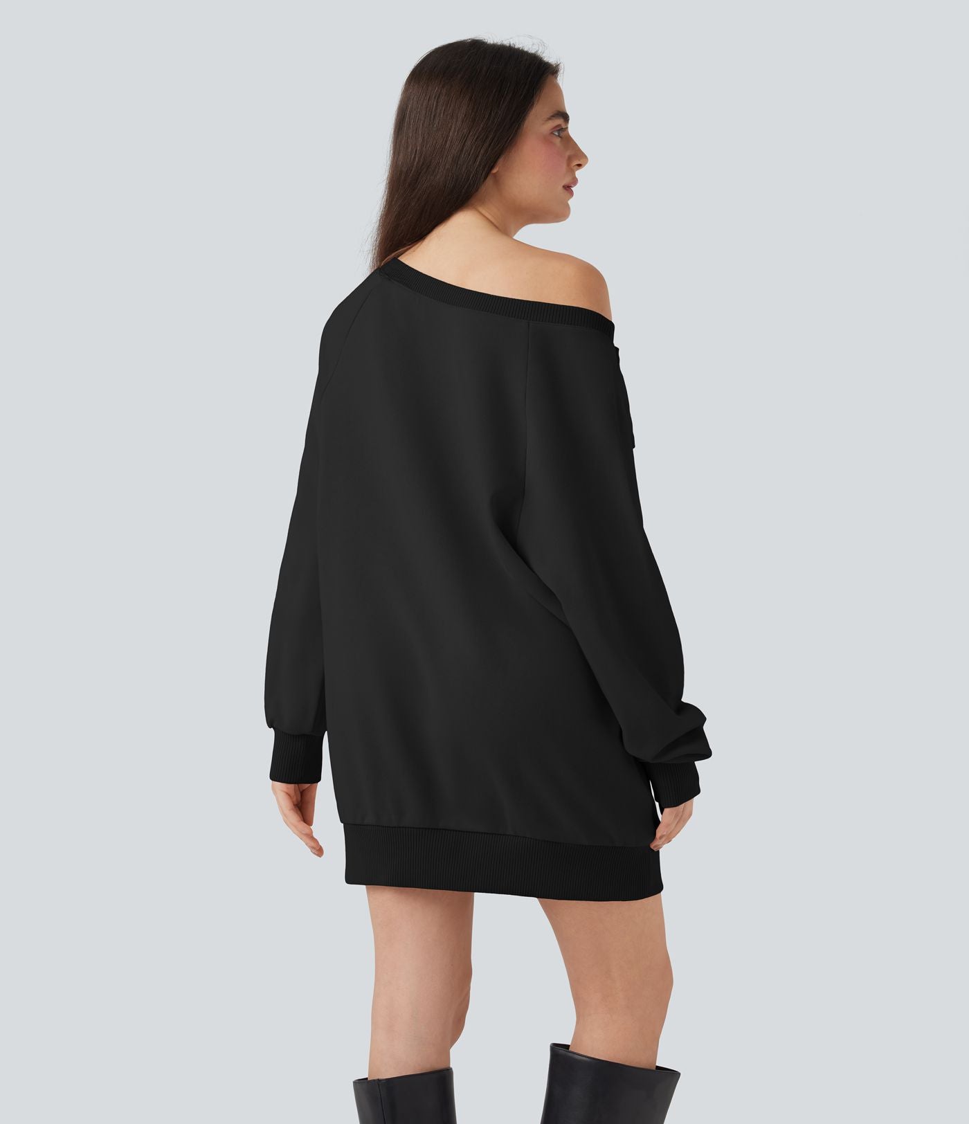 Sweat-shirt coton col bateau nœud manches longues avec poches