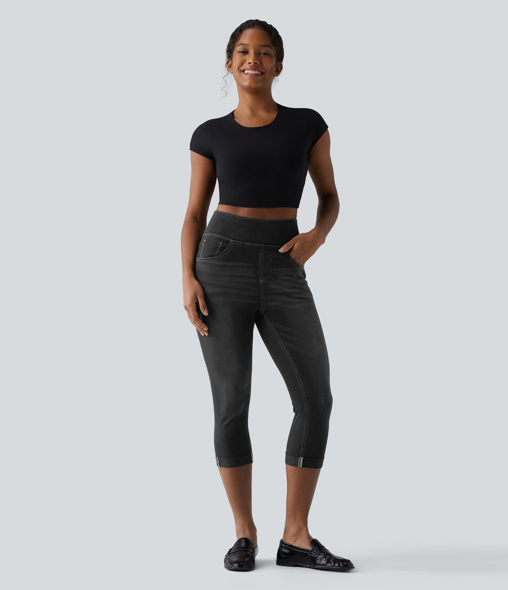 Jean capri skinny Halara Flex™ taille haute décontracté à ourlet roulotté avec poches