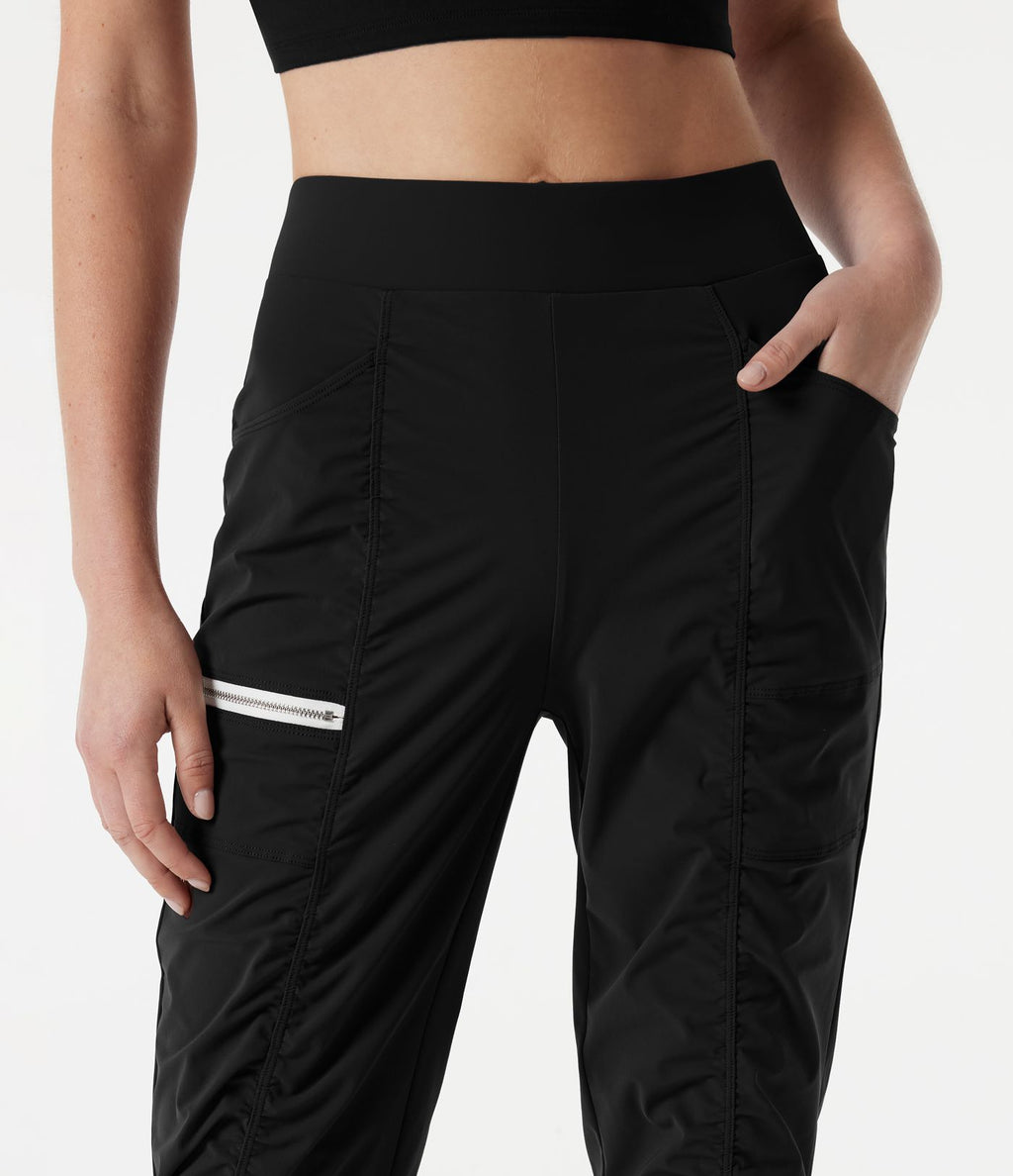 Pantalon slim de running taille haute à séchage rapide avec fronces et poches