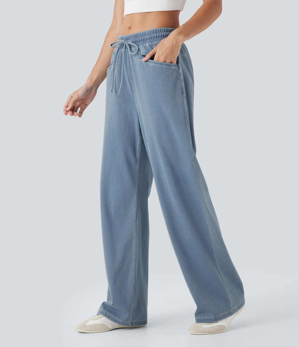 Jean Halara Flex™ taille haute large à cordon de serrage en maille extensible effet frais InstantCool avec poches