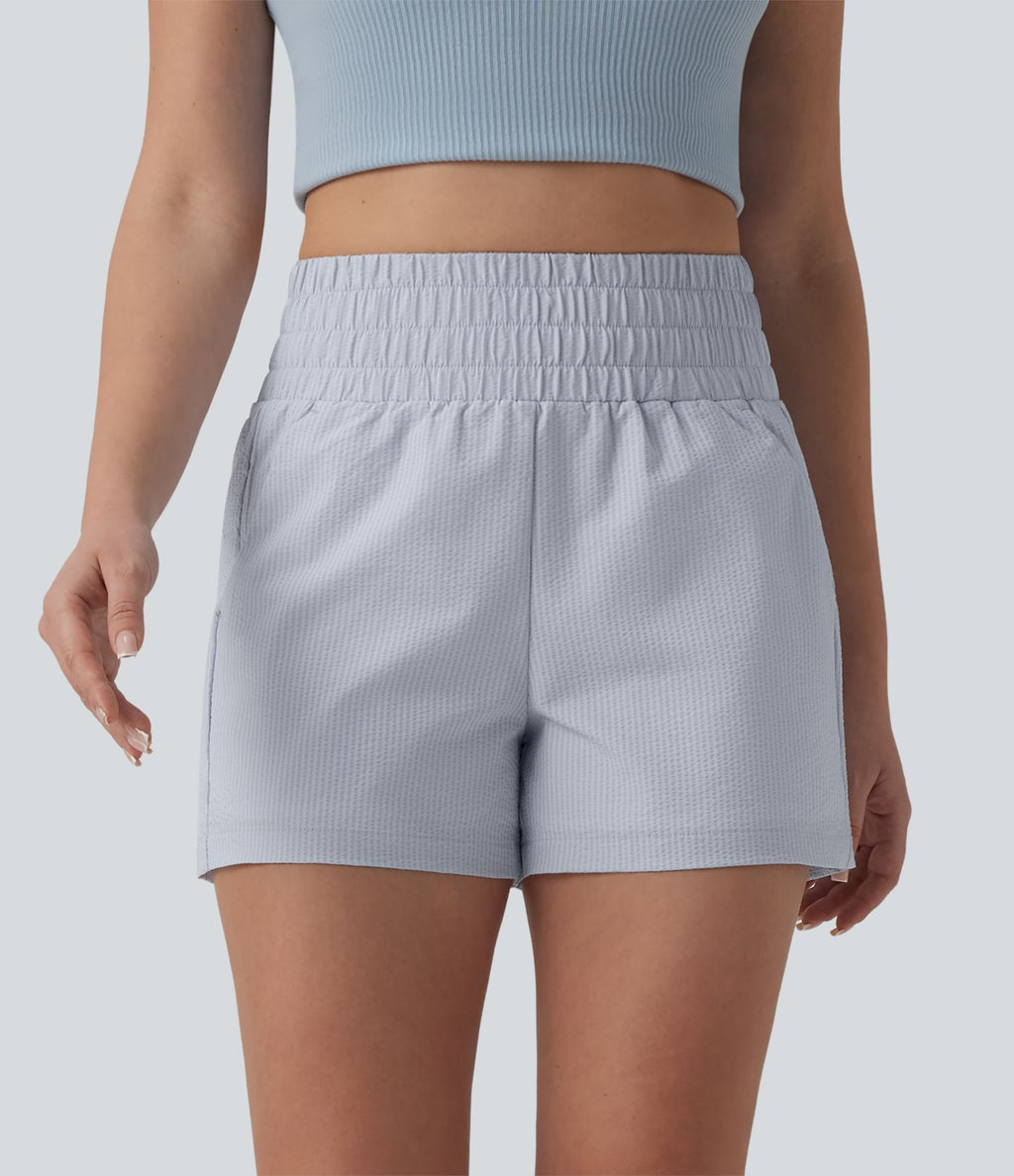 Short casual ample taille haute séchage rapide aspect froissé avec poches