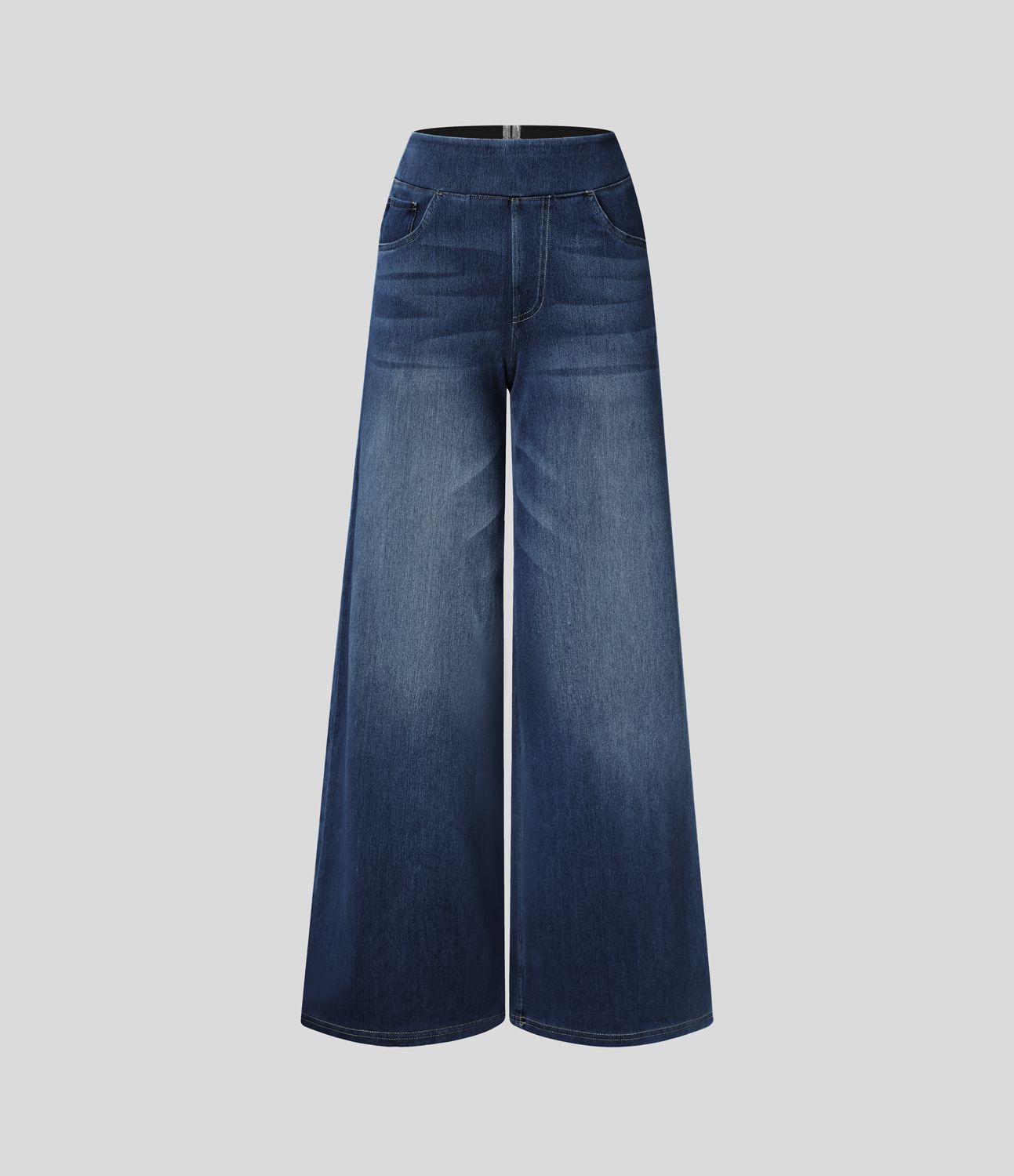 Halara Flex™ Jean Large Casual Taille Haute Poches Multiples Tricot Extensible Délavé