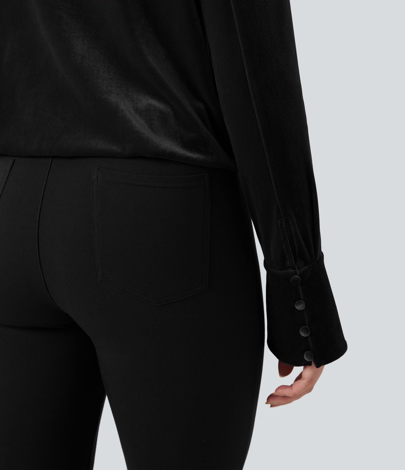 Blouse velours tailleur col V croisé manches longues