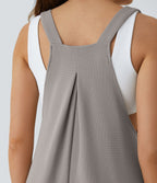 Salopette Casual Bretelles Ajustables Boutonnés Multiples Poches Plis et Tissu Gaufré