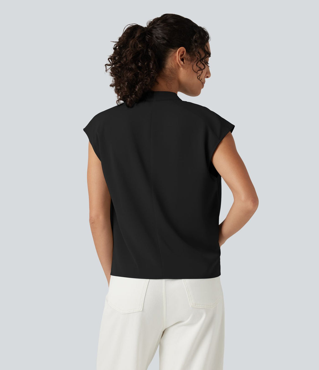 Blouse sans manches défroissage facile, col V, fronces et coupe boxy