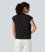 Blouse sans manches défroissage facile, col V, fronces et coupe boxy