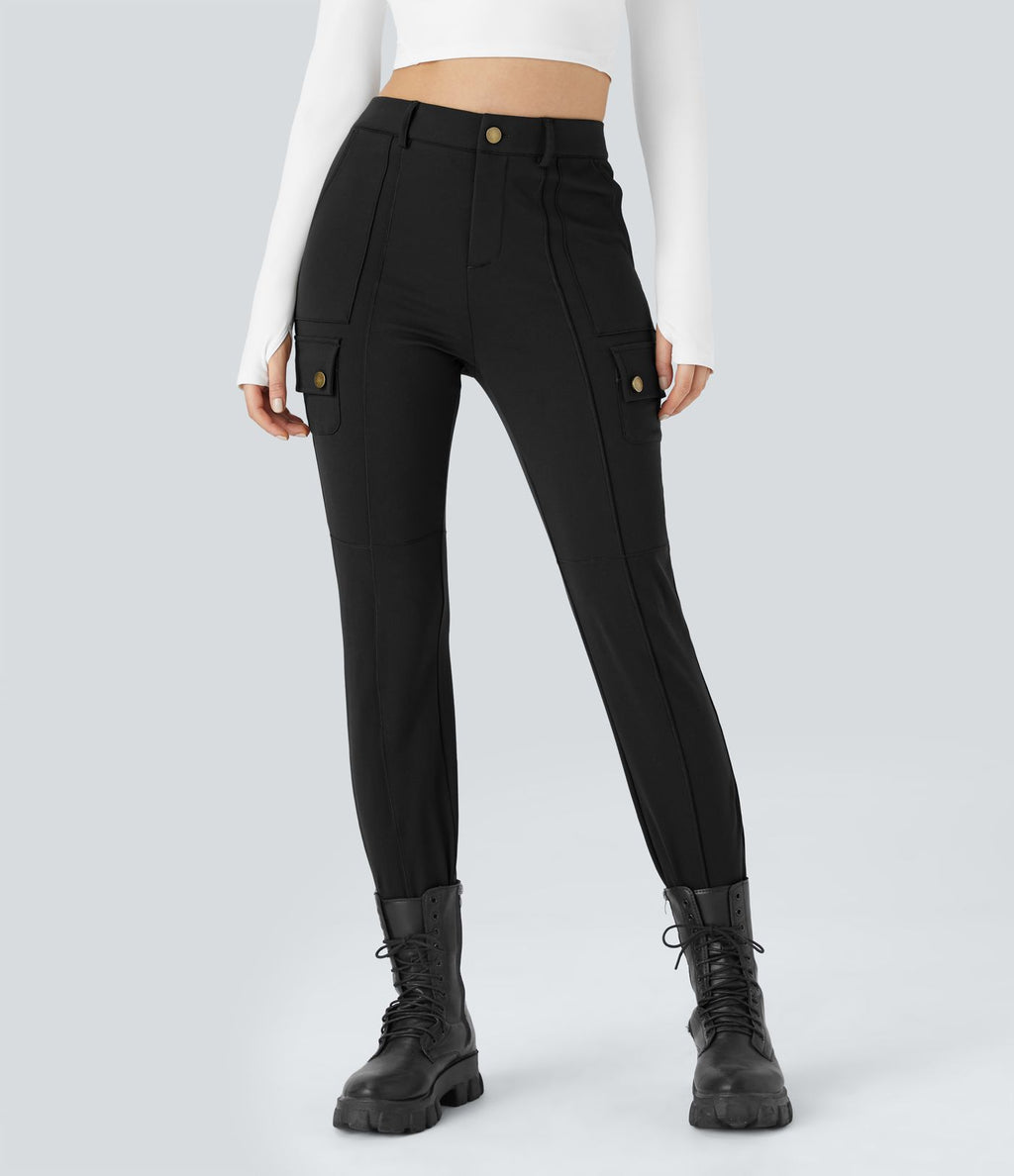 Pantalon cargo ajusté uni taille haute DayStretch avec poches zippées