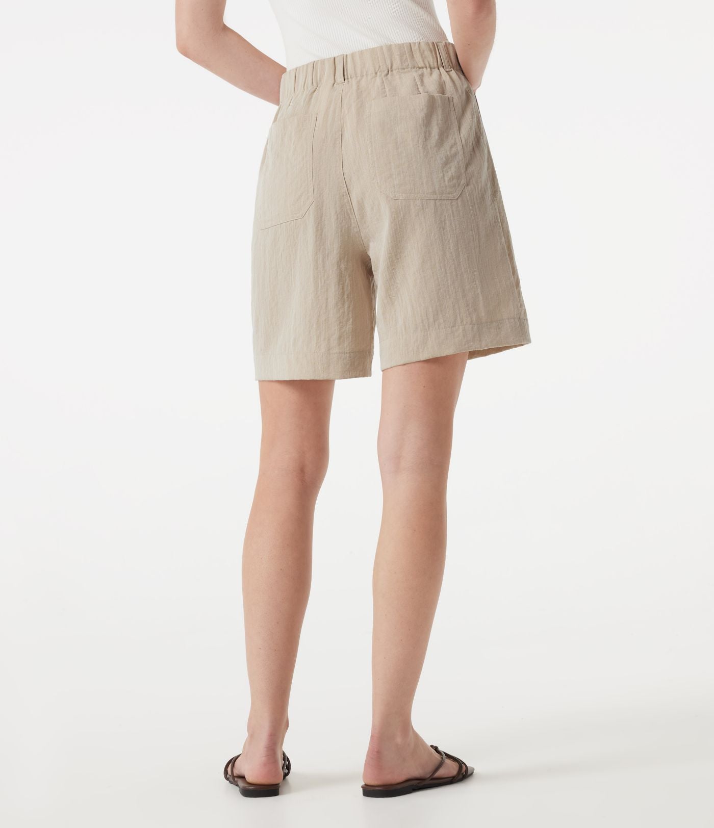 Short casual taille haute toucher lin 17,5 cm avec poches