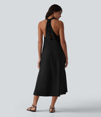 Robe midi décontractée col V avec poches