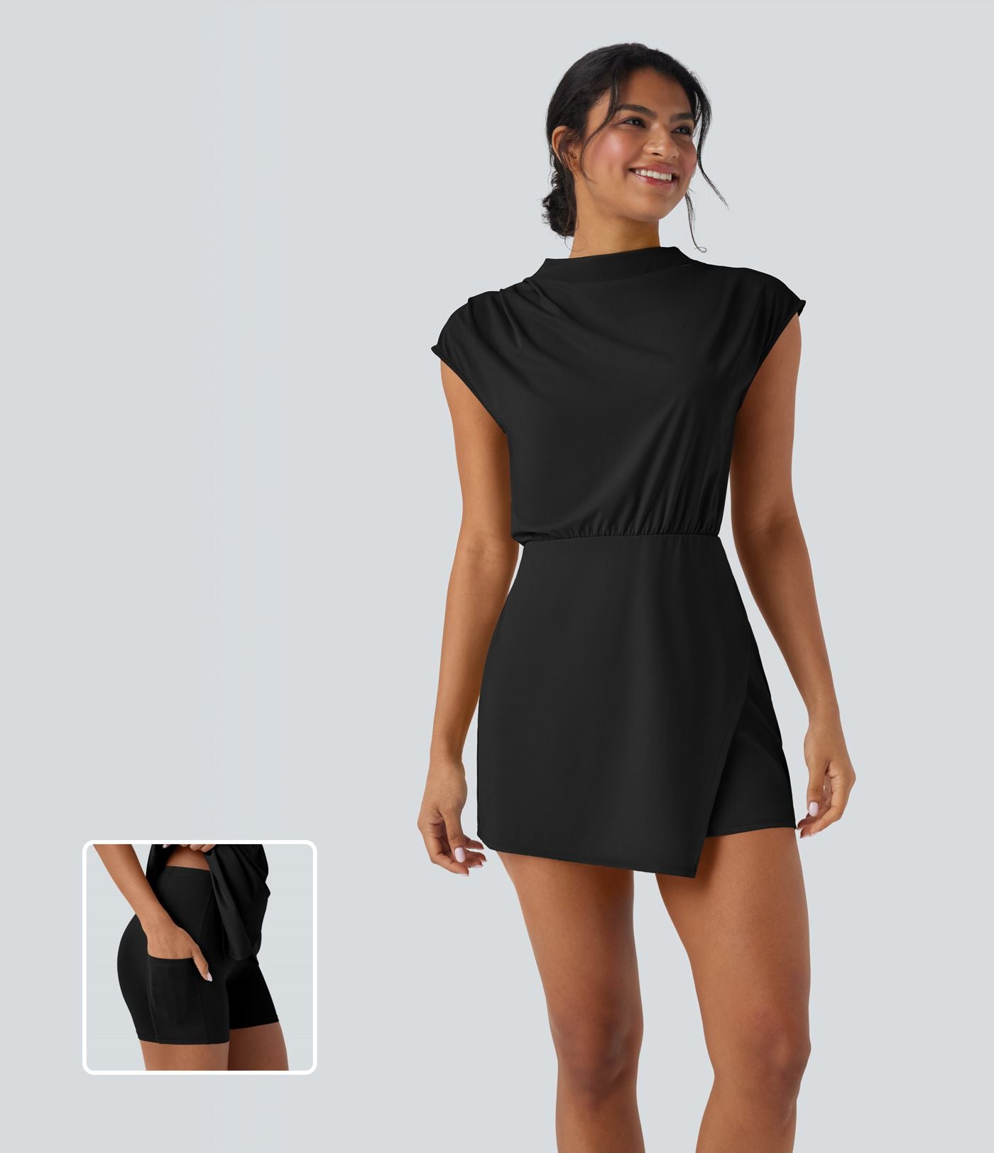 Robe de travail courte 2 pièces col montant manches courtes séchage rapide avec poche-UPF40+
