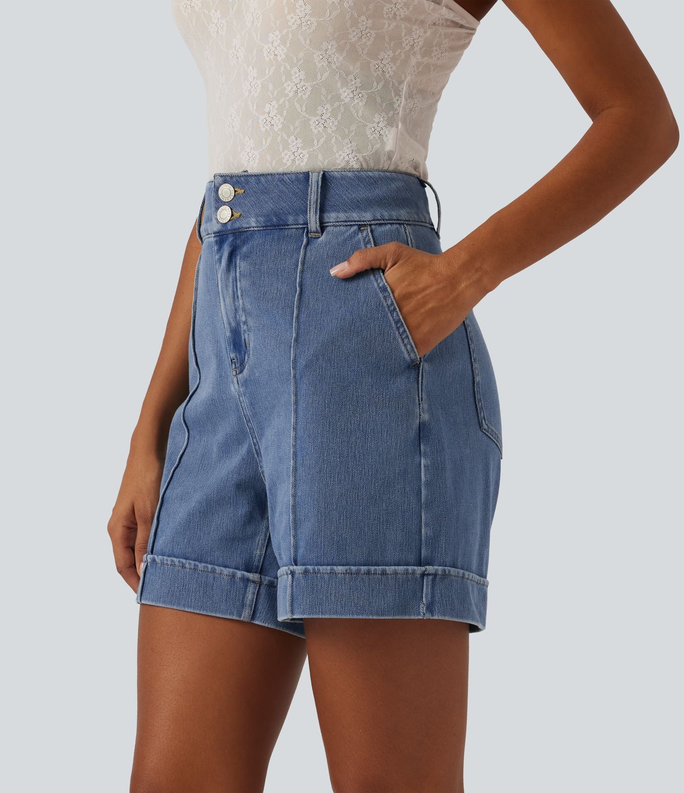 Short en jean casual taille haute Halara Flex™ 12,5 cm avec poches