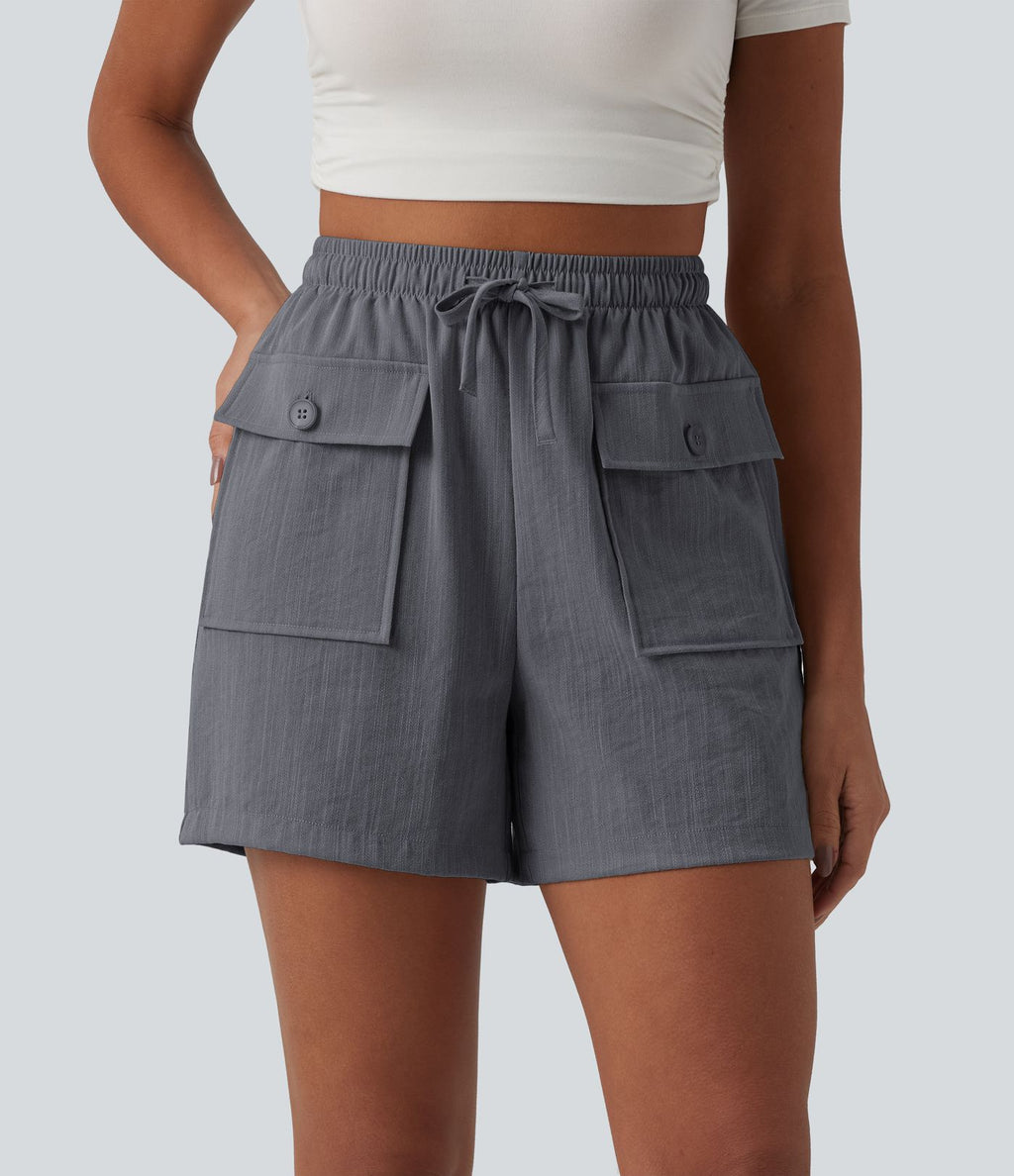 Short décontracté aspect lin taille haute avec cordon de serrage et poches