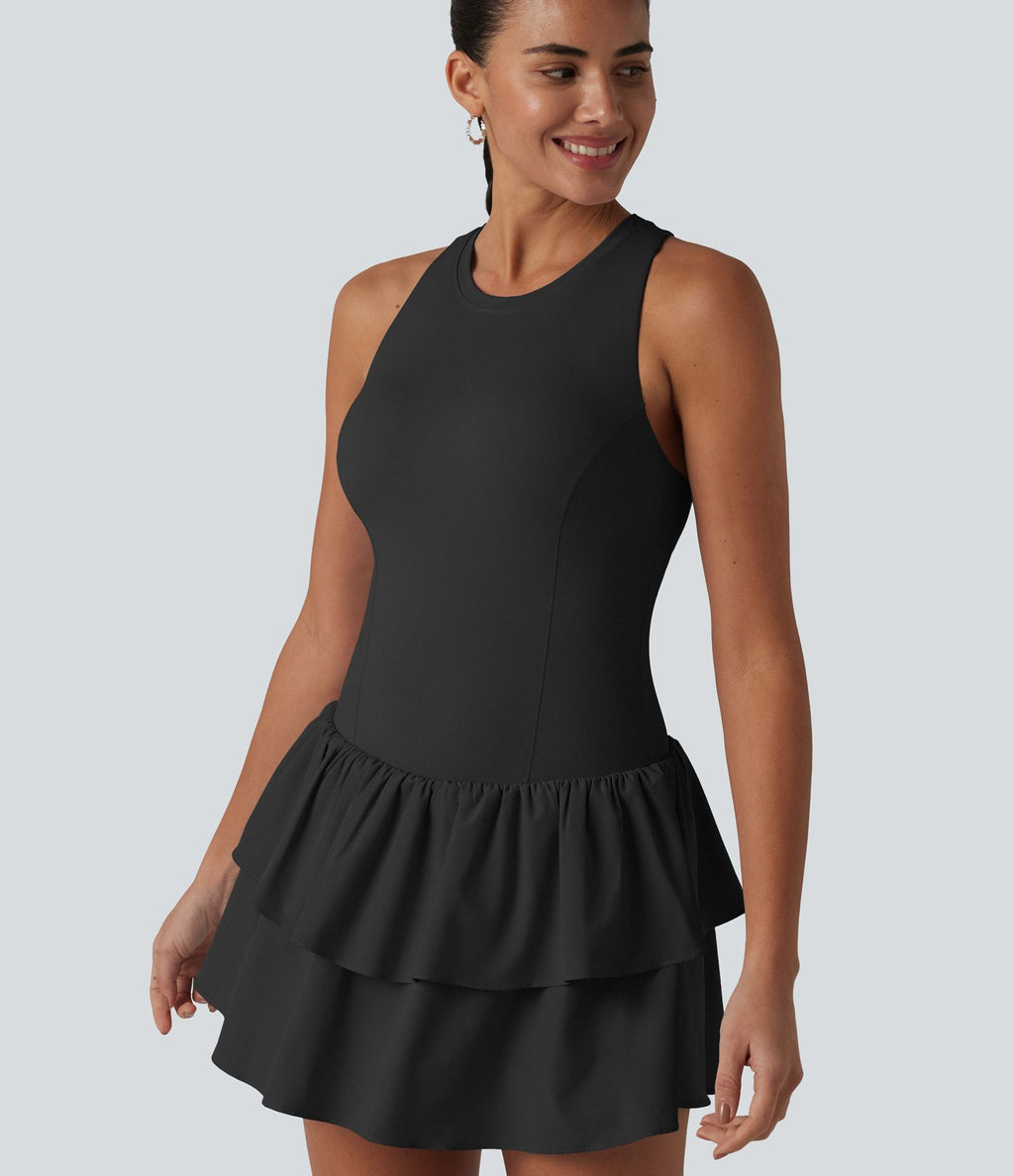 Breezeful™ Robe casual 2 en 1 sans manches dos nageur à séchage rapide, ourlet à volants étagés avec soutien-gorge intégré
