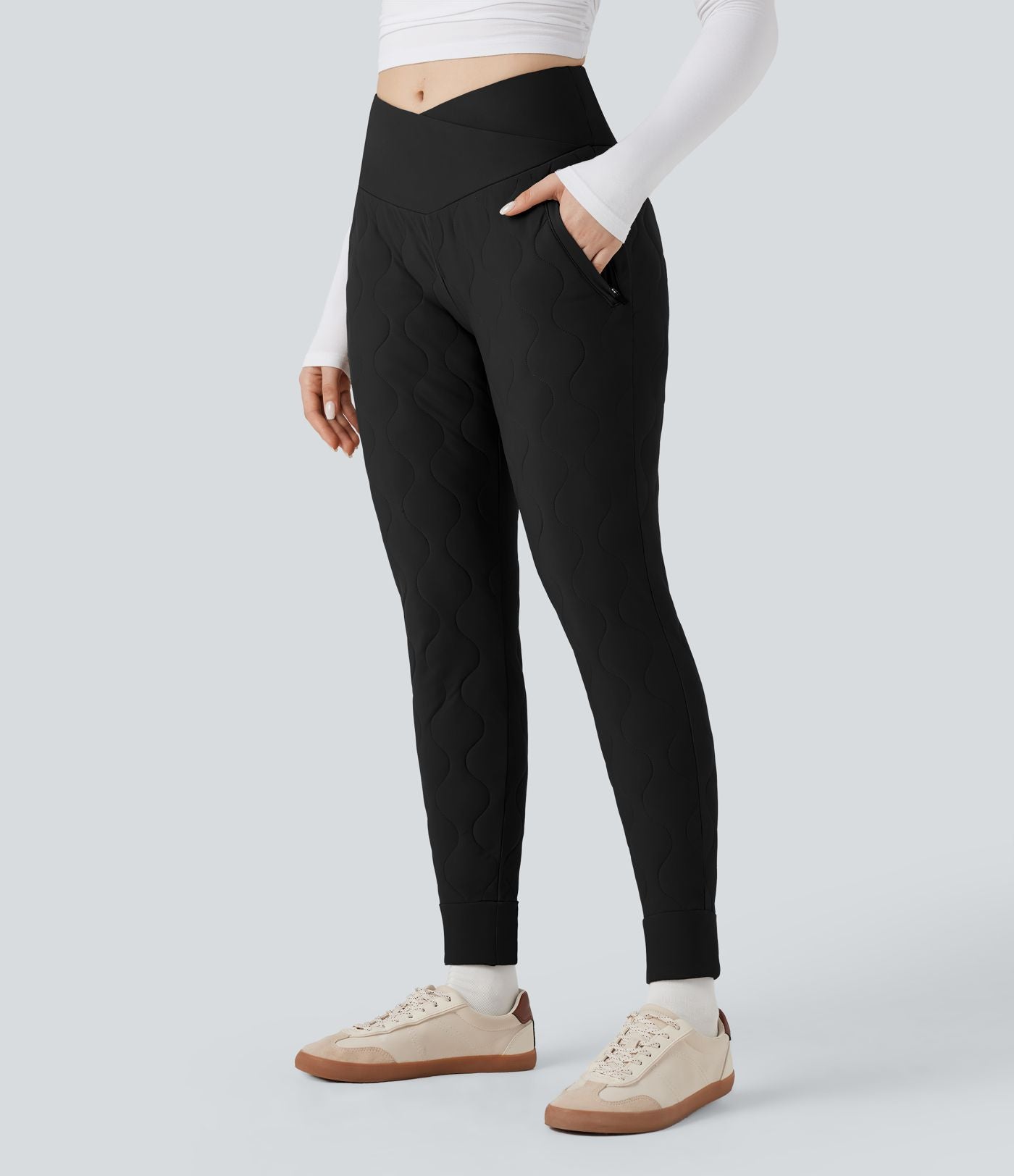 Jogging matelassé casual PuffFlex croisé taille haute avec poches
