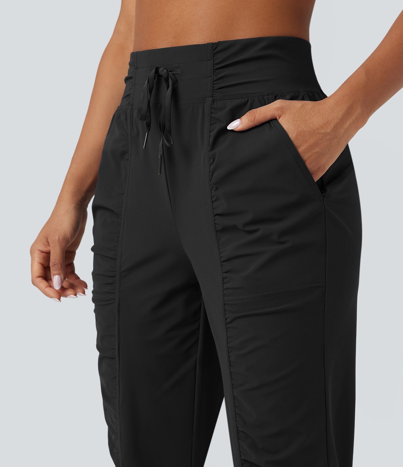 Jogging de danse fuselé froncé séchage rapide effet frais InstantCool taille haute avec cordon de serrage et poches, protection solaire UPF40+
