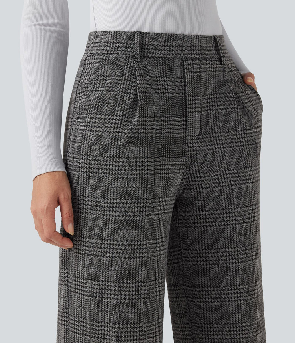 Pantalon tailleur droit Halara Flex™ taille haute pied-de-poule à carreaux avec poches