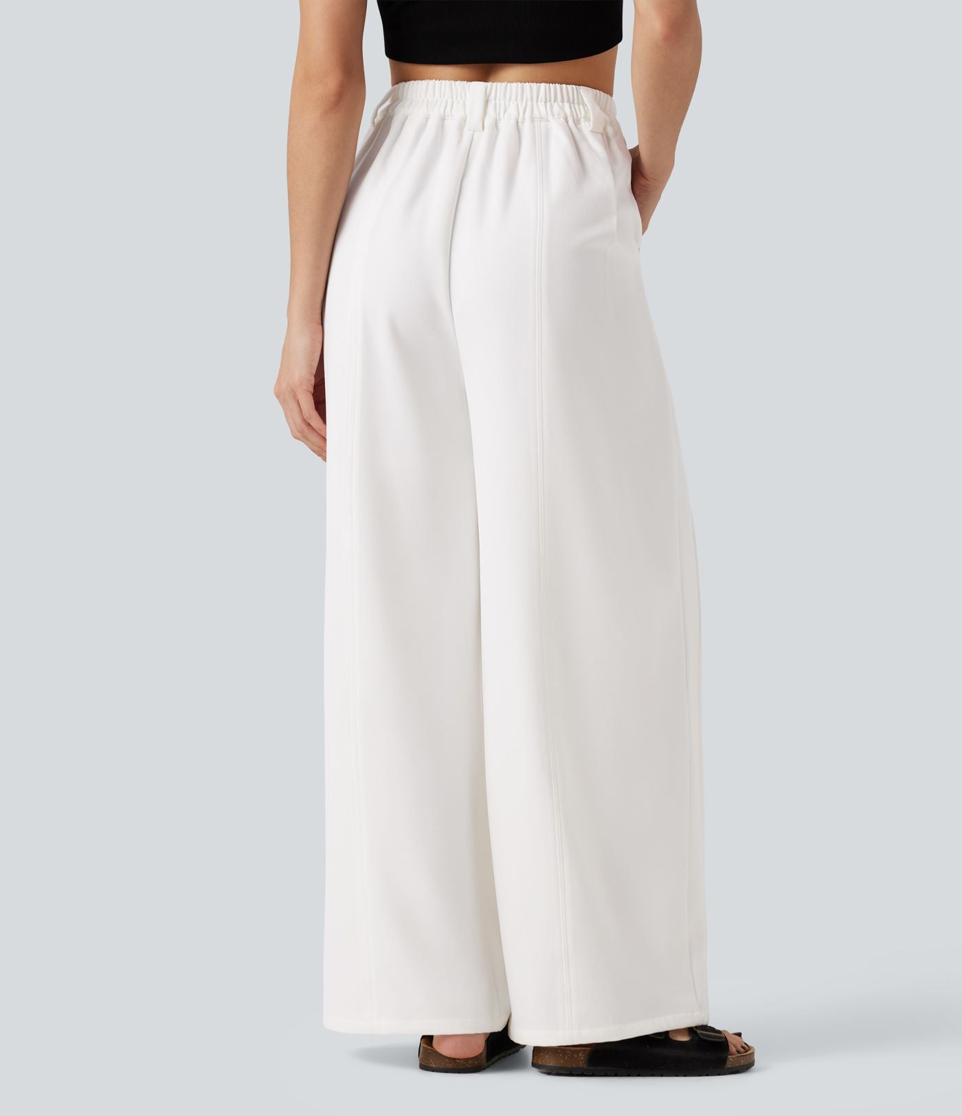 Pantalon tailleur large, taille haute, à poches