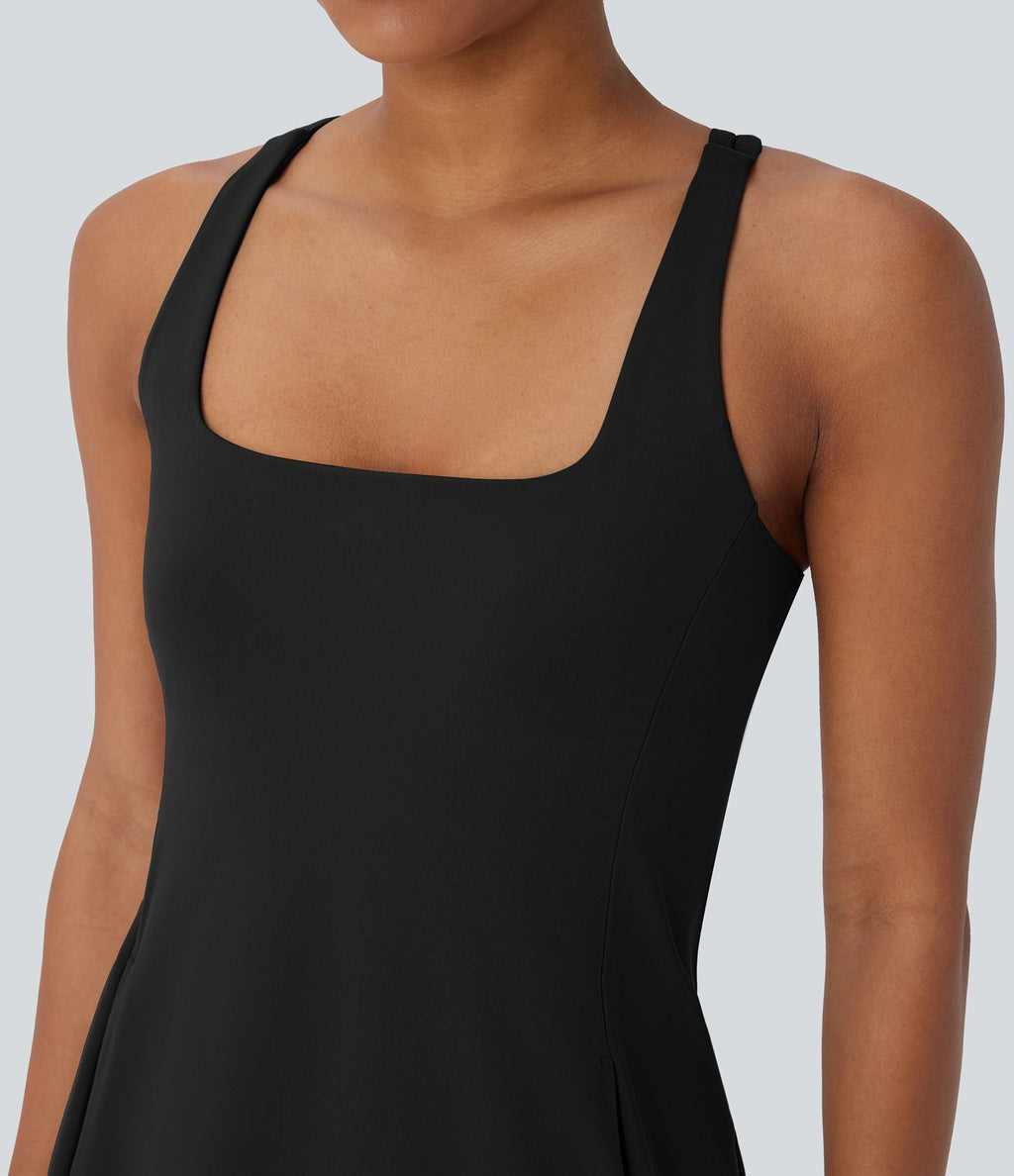 Robe de sport yoga mini 2-pièces SoftlyZero™ Plush à découpes avec poche A-C