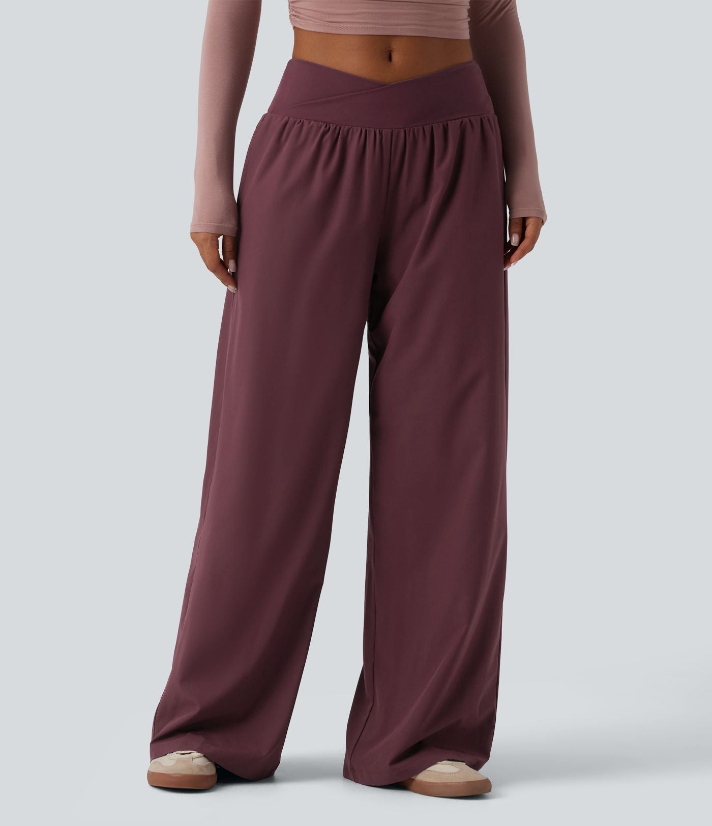 Pantalon ample décontracté taille basse croisée avec poches