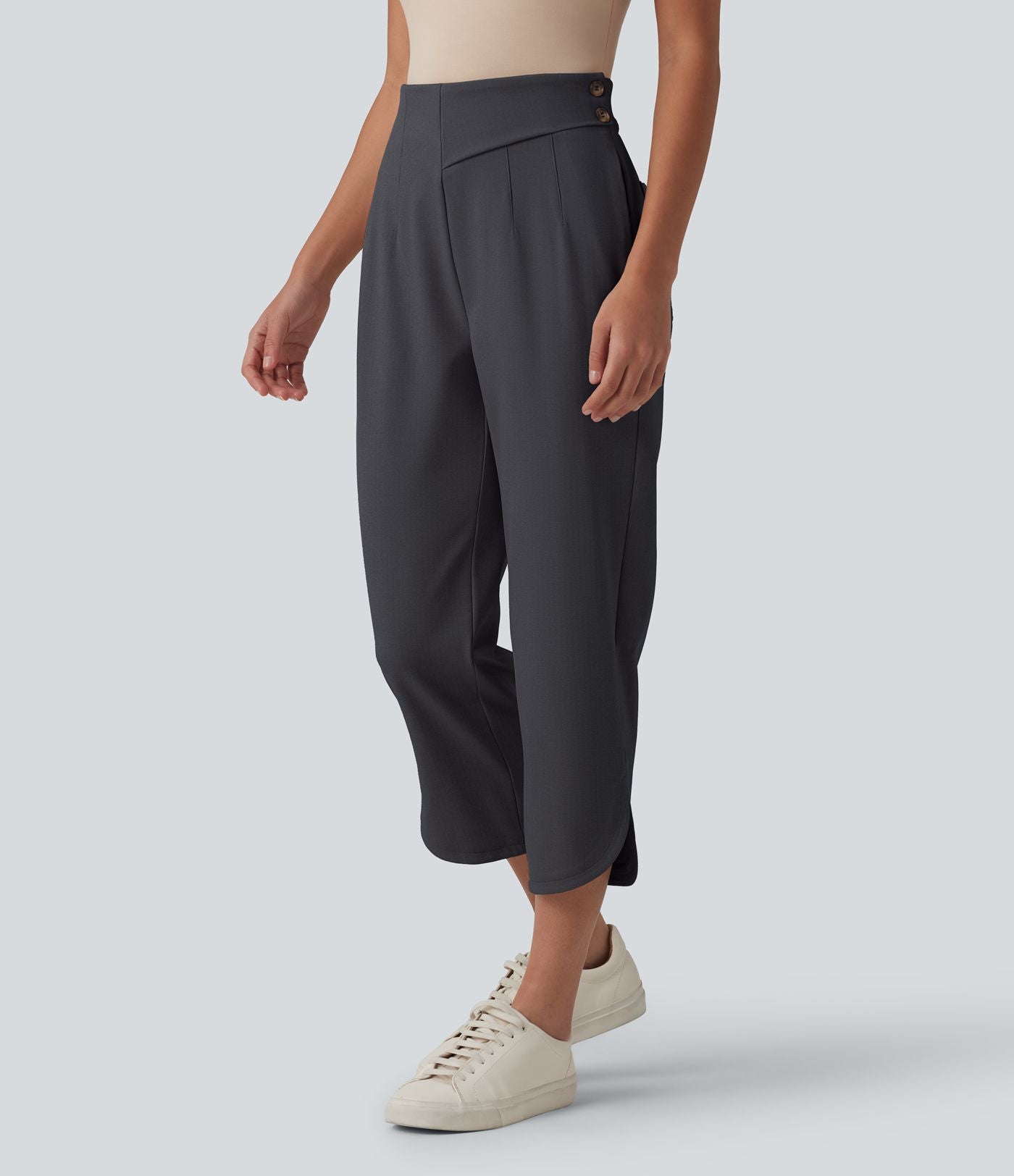 Pantalon tailleur 7/8 fuselé Halara Flex™ à chevrons taille haute avec ourlet arrondi et poches