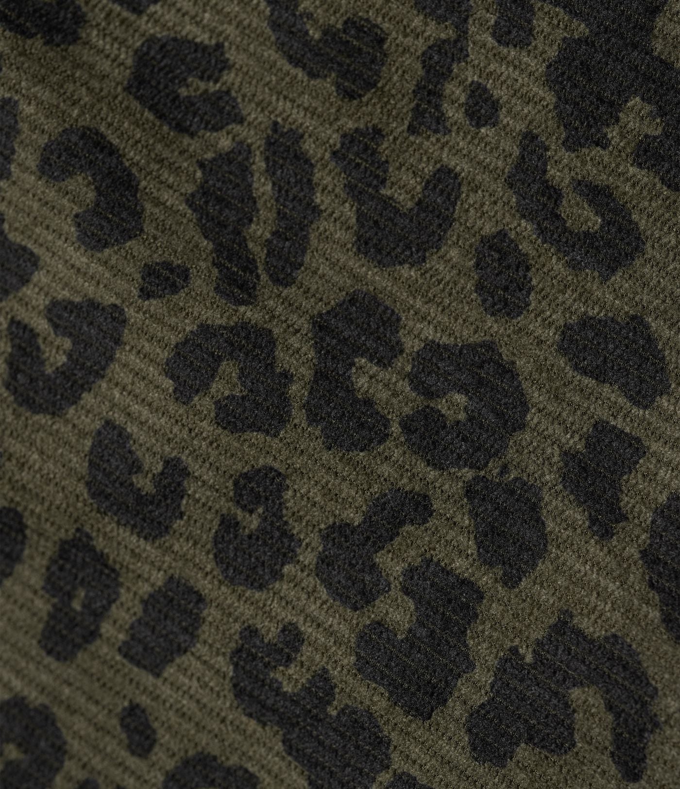 Jupe crayon mi-longue fendue velours côtelé imprimée léopard taille haute