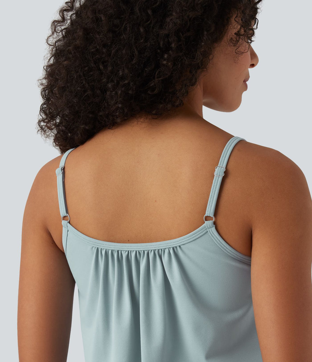 Caraco décontracté 2-en-1 froncé avec brassière intégrée bretelles réglables