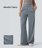 Pantalon droit taille haute effet sparkle, avec poches