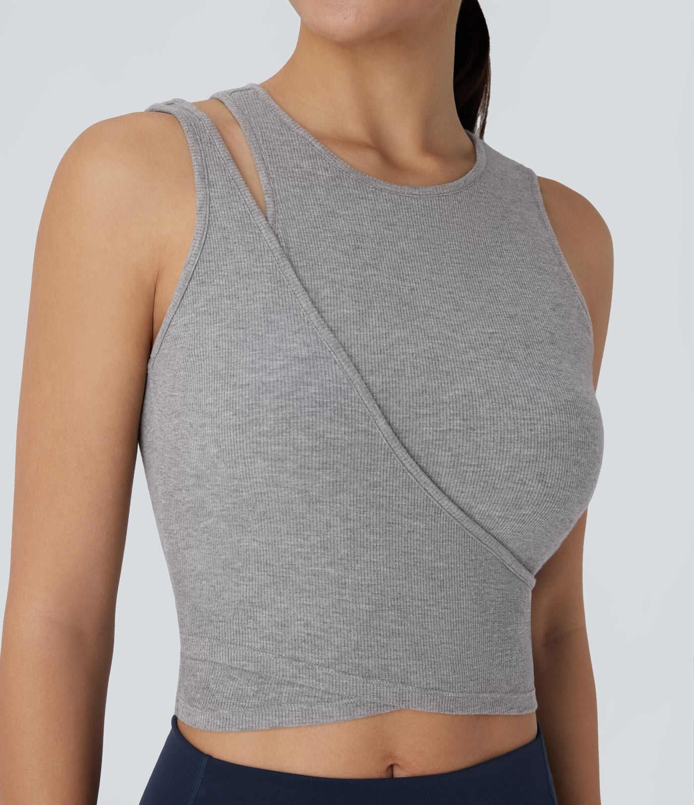 Débardeur de yoga crop top côtelé extensible respectueux de la peau